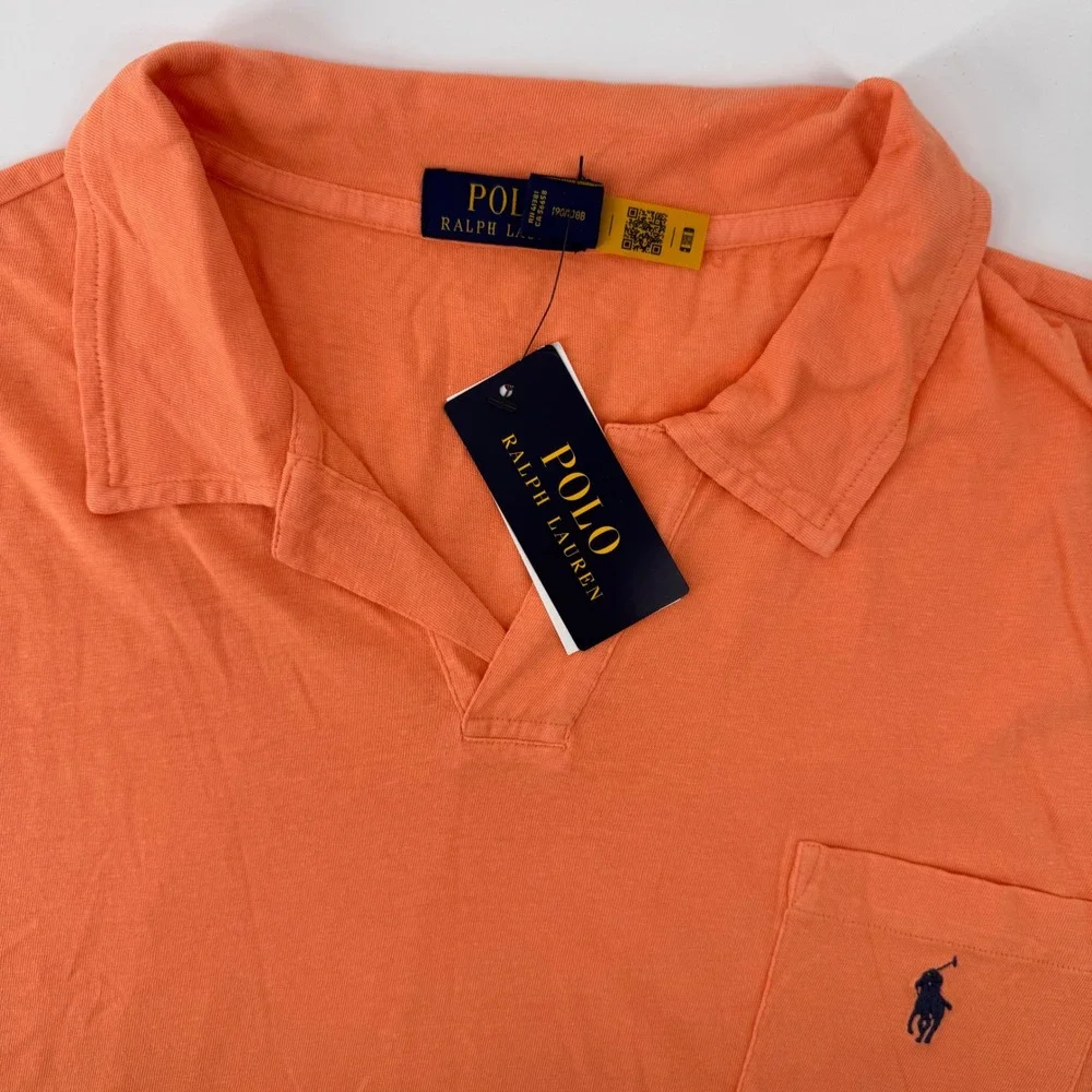Polo Ralph Lauren Polo Shirt Mens XXL Orange Cotton Linen Short Sleeve Pocket